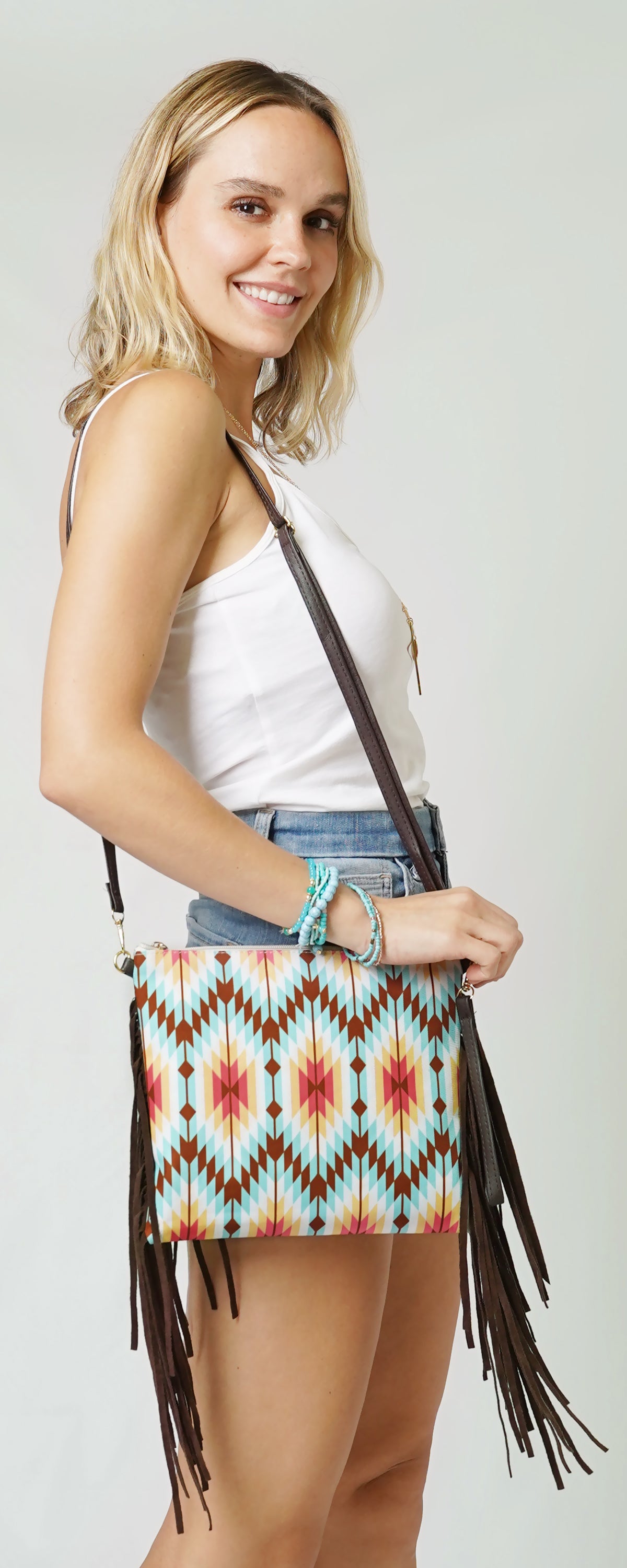 AZTEC+TASSEL CROSSBODY BAG