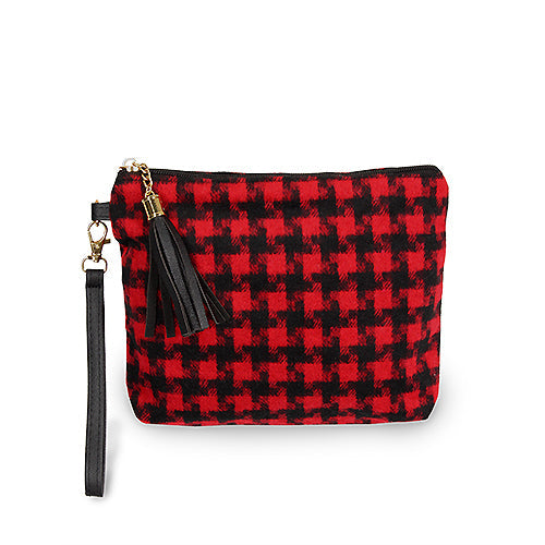 HOUNDSTOOTH POUCH BAG W/WRISTLET