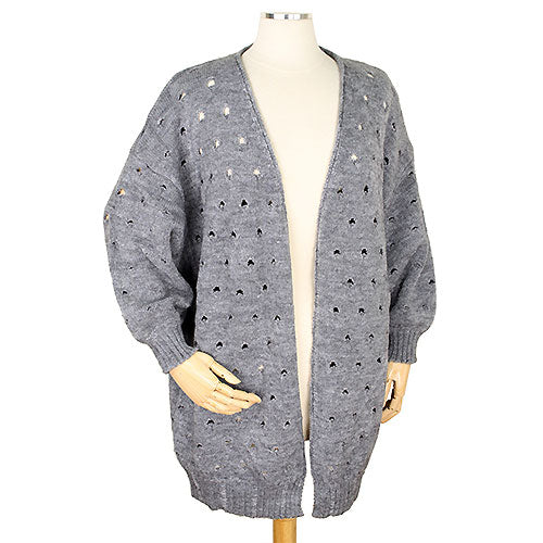 KNITTED HOLE STATEMENT SLEEVE CARDI