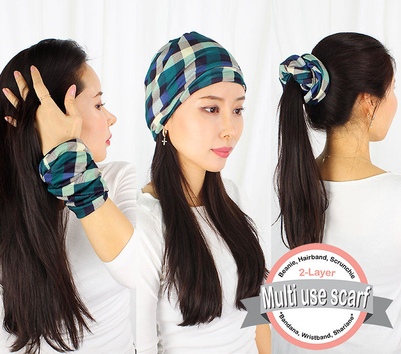 2-LAYER PLAID MULTI-USE HEADWRAP