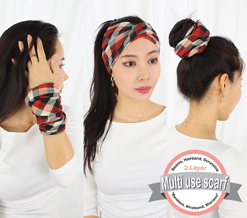 2-LAYER PLAID MULTI-USE HEADWRAP