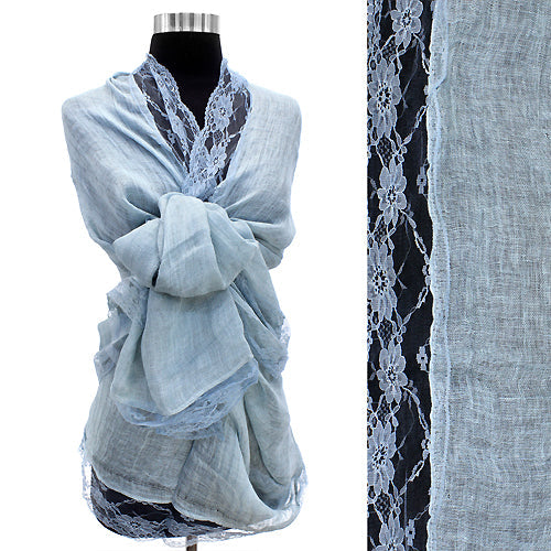 100% LINEN SHAWL/SCARF WITH LACE