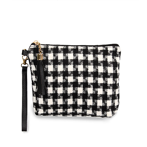 HOUNDSTOOTH POUCH BAG W/WRISTLET