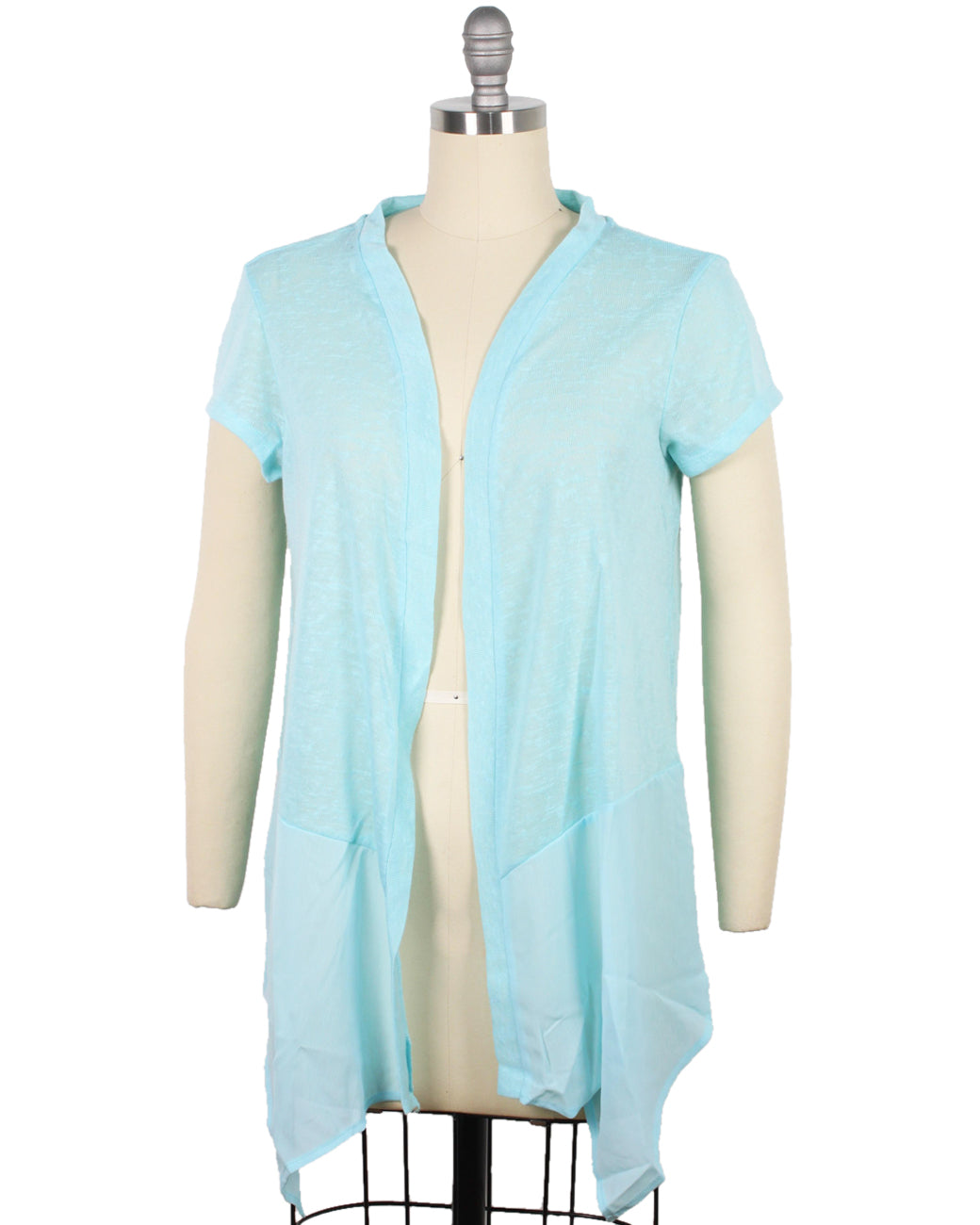 LACE TRIM BACK SHEER SHORT SLEEVE CARDIGAN