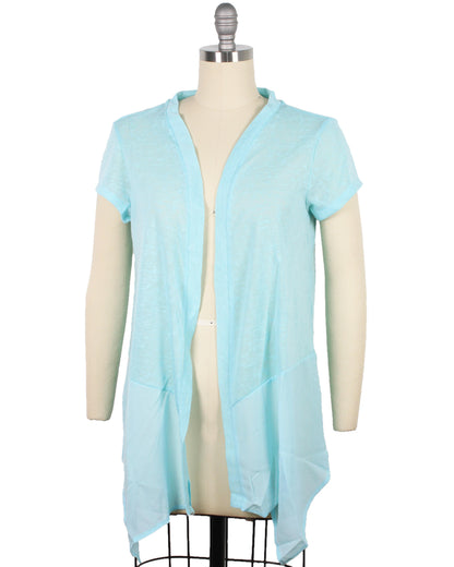 LACE TRIM BACK SHEER SHORT SLEEVE CARDIGAN