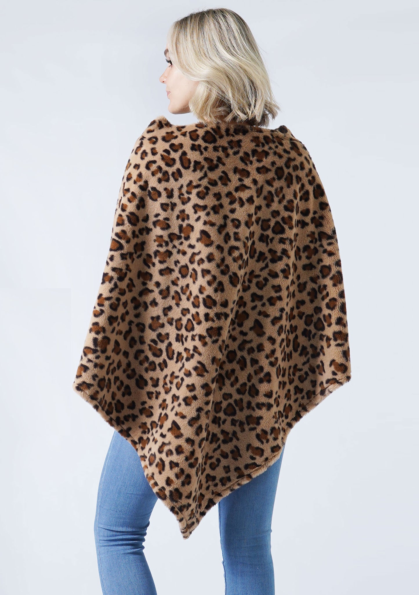 LEOPARD PRINT FAUX FUR PONCHO