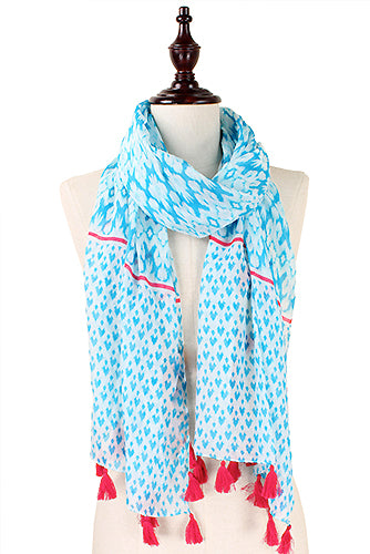 IKAT PRINT OBLONG SCARF W/ TASSEL