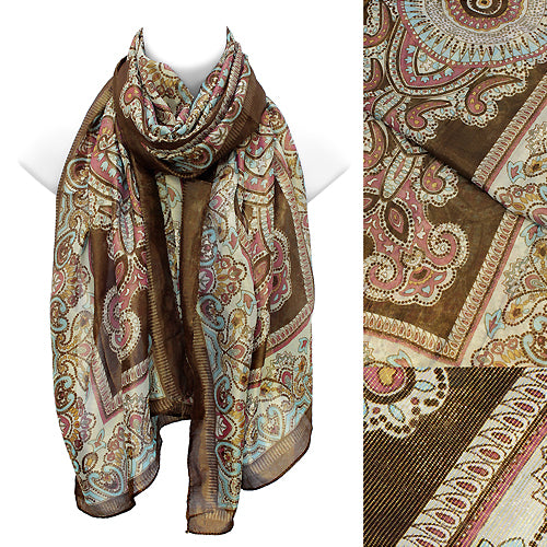 PAISLEY PRINT LUREX CHIFFON OBLONG SCARF