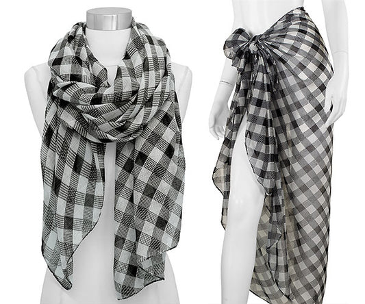 CHECKER PRINT OBLONG SCARF/PAREO