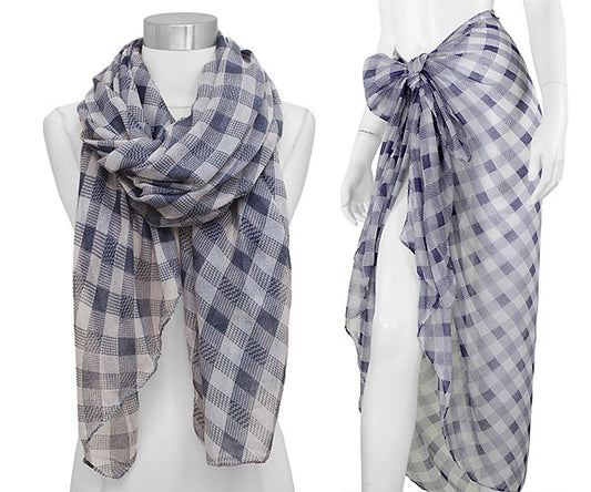 CHECKER PRINT OBLONG SCARF/PAREO