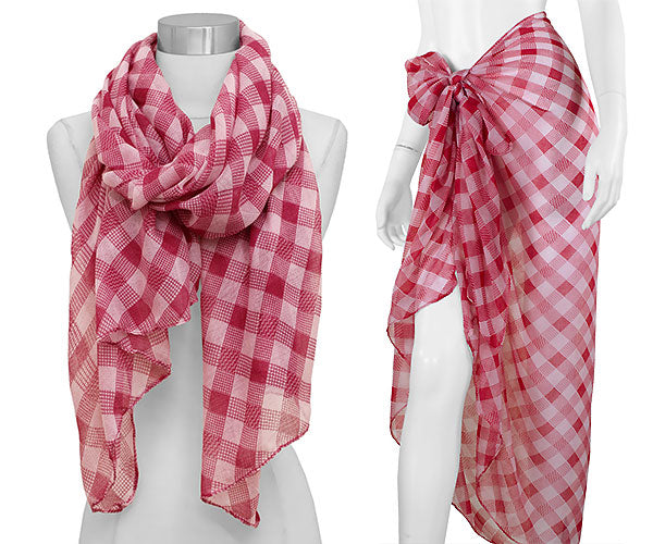 CHECKER PRINT OBLONG SCARF/PAREO