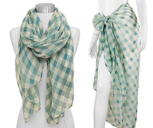 CHECKER PRINT OBLONG SCARF/PAREO