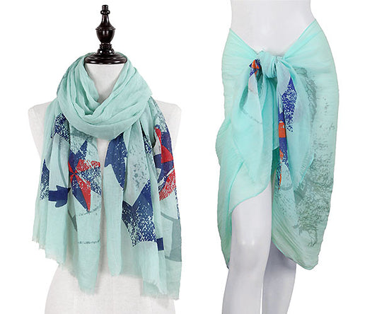 ANCHOR DESIGN W/ FRAYED EDGE OBLONG SCARF/PAREO