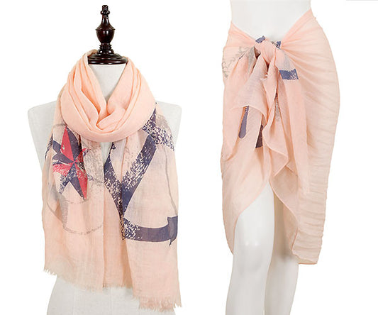 ANCHOR DESIGN W/ FRAYED EDGE OBLONG SCARF/PAREO