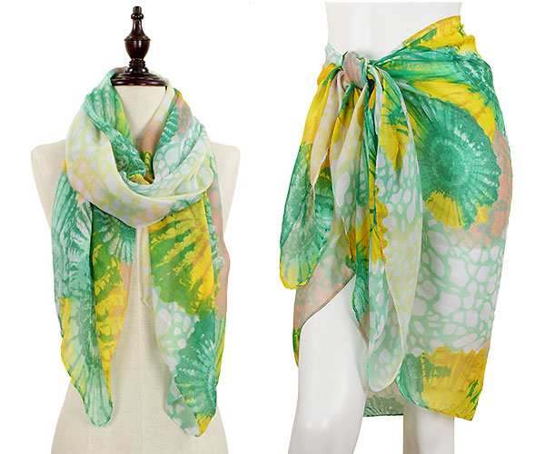 SHELL & SEA PATTERN OBLONG SCARF/PAREO