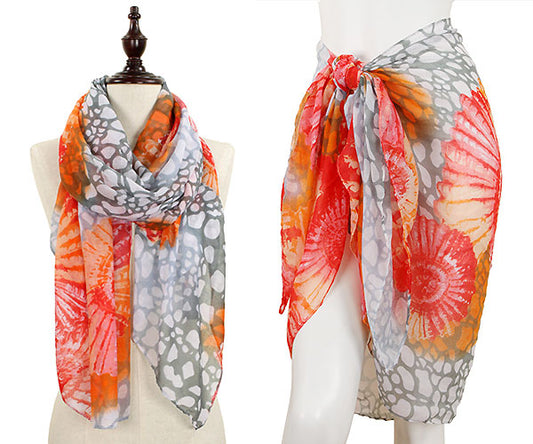 SHELL & SEA PATTERN OBLONG SCARF/PAREO