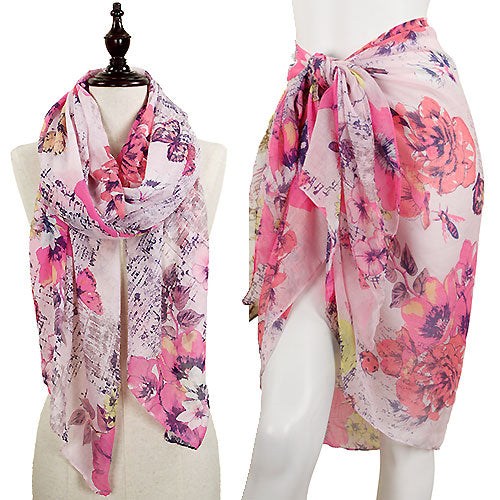 FLOWER & BUTTERFLY OBLONG SCARF/PAREO