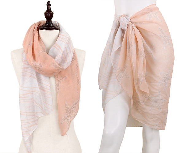 STARFISH & WAVE PRINT OBLONG SCARF/PAREO