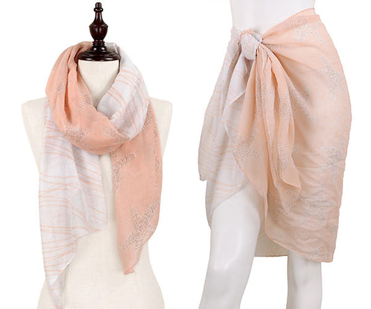 STARFISH & WAVE PRINT OBLONG SCARF/PAREO