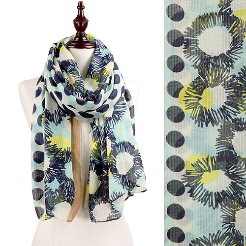 ABSTRACT FLOWER & DOT PRINT OBLONG SCARF