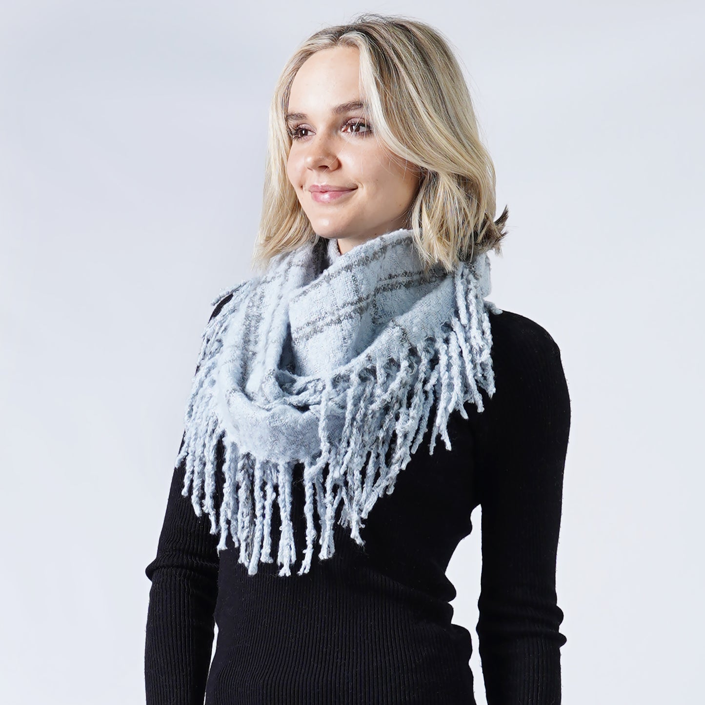 2-TONE PLAID INFINITY SCARF W/ FRINGE