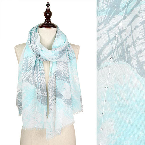 FLOWER PRINT SEQUINS DECO SCARF