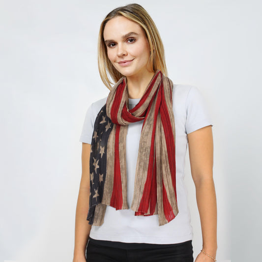 PLEATED VINTAGE AMERICAN FLAG OBLONG SCARF
