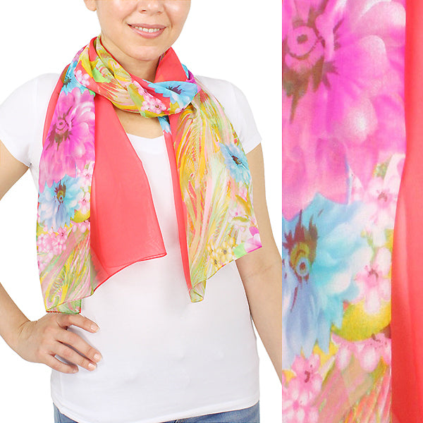 FLOWER PRINT CHIFFON OBLONG SCARF