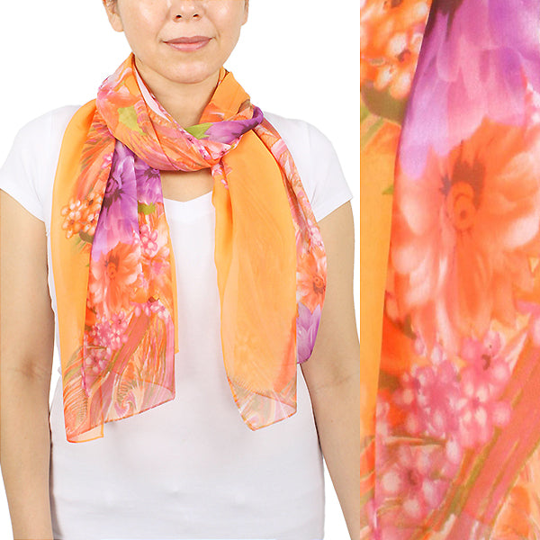 FLOWER PRINT CHIFFON OBLONG SCARF