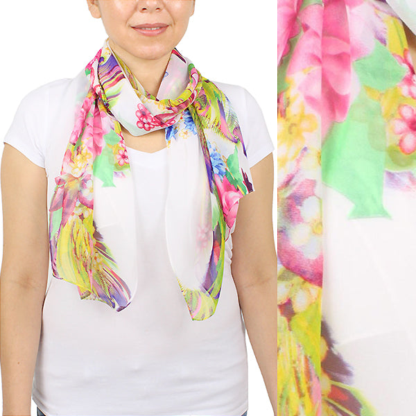 FLOWER PRINT CHIFFON OBLONG SCARF