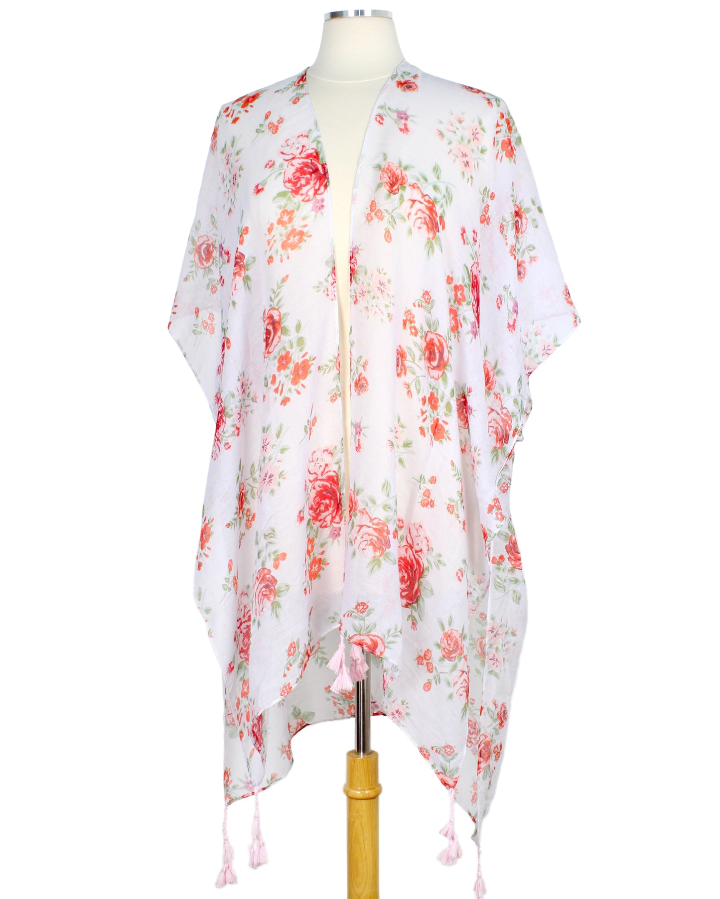 FLOWER PRINT KIMONO/VEST W/TASSEL