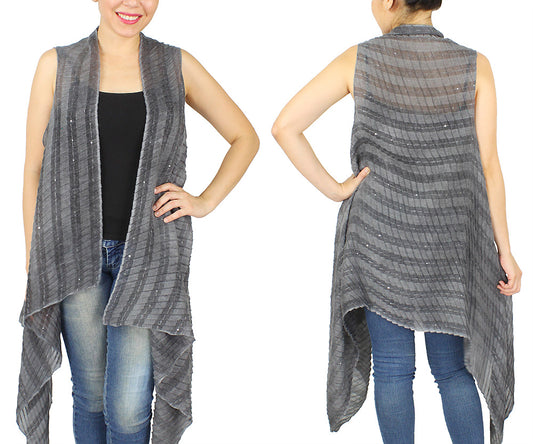 PLEATED SEQUINS DECO SCARF VEST