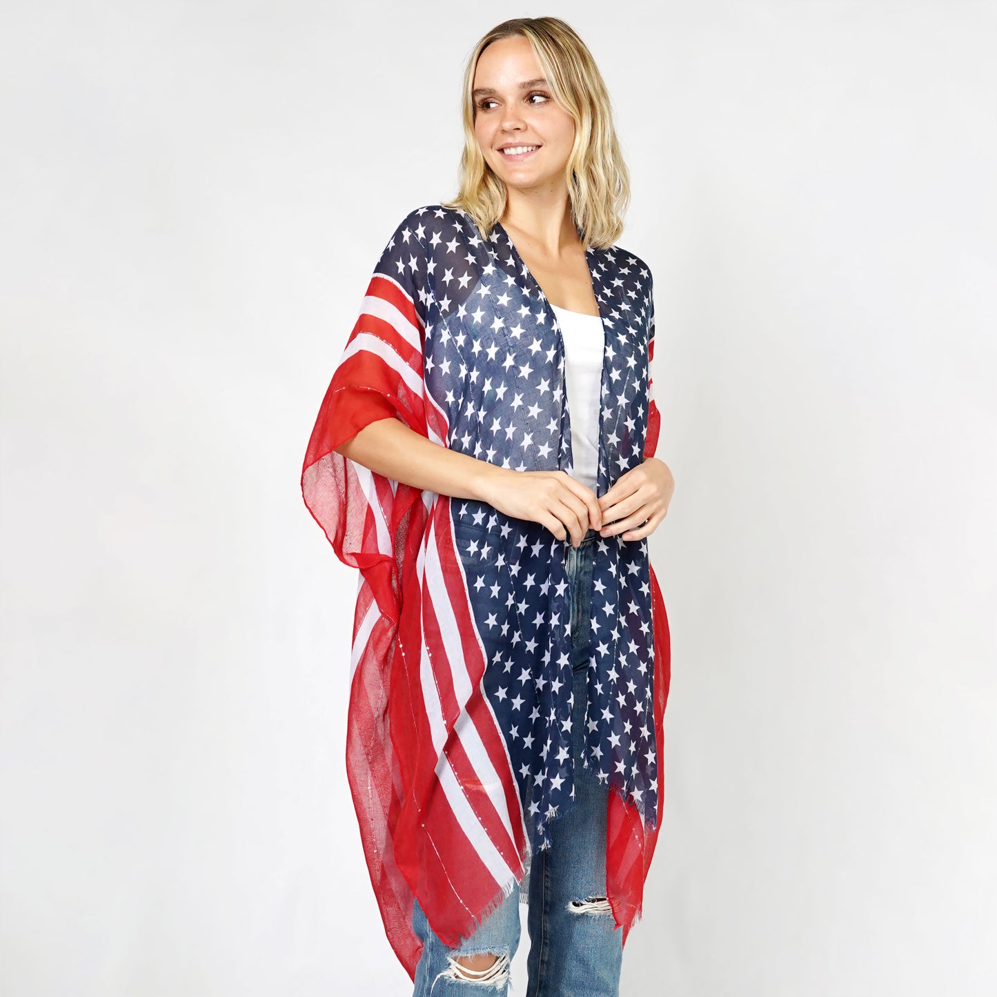 AMERICAN FLAG SEQUINS KIMONO/VEST