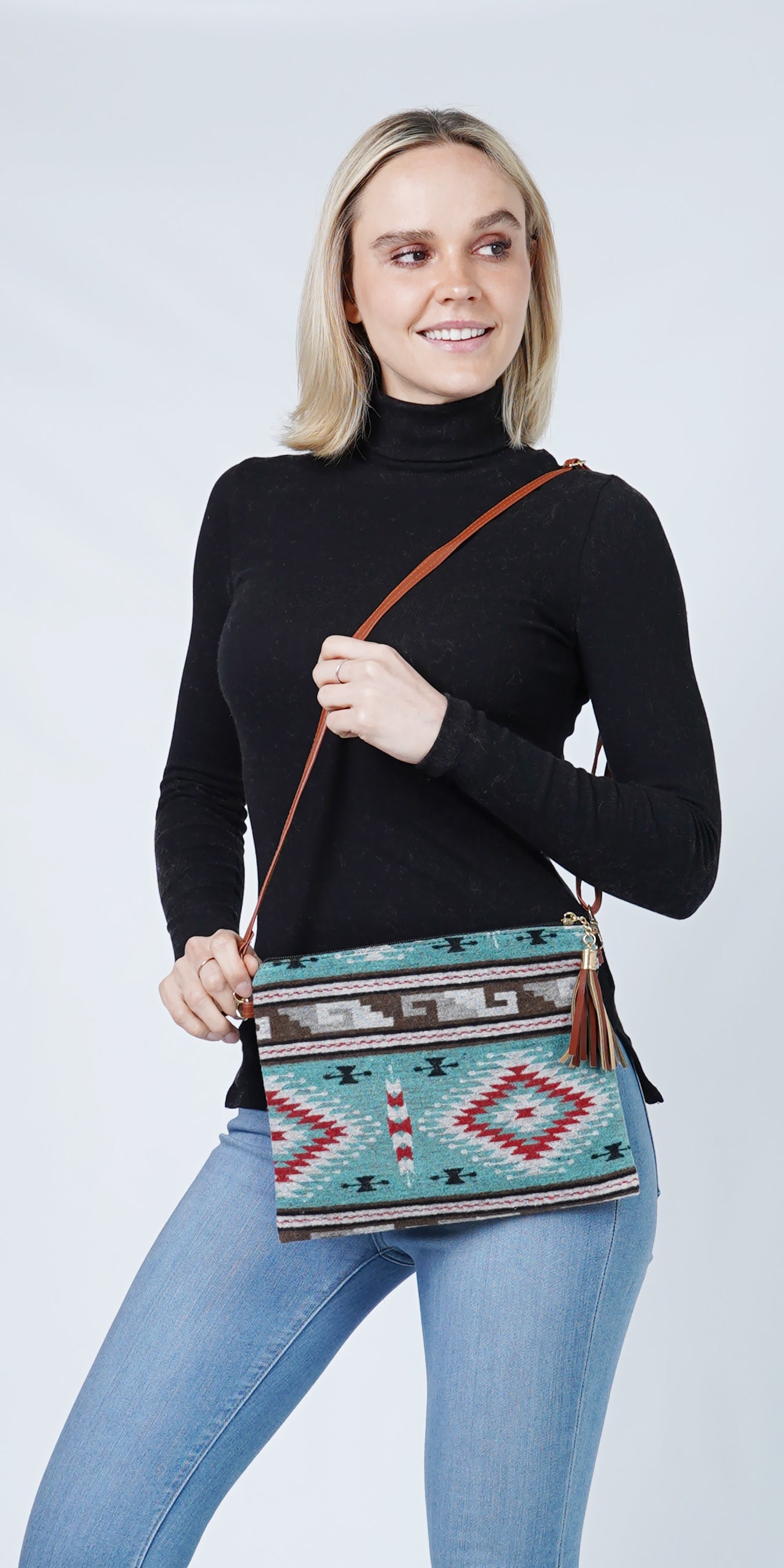 AZTEC PRINT CROSSBODY/CLUTCH BAG