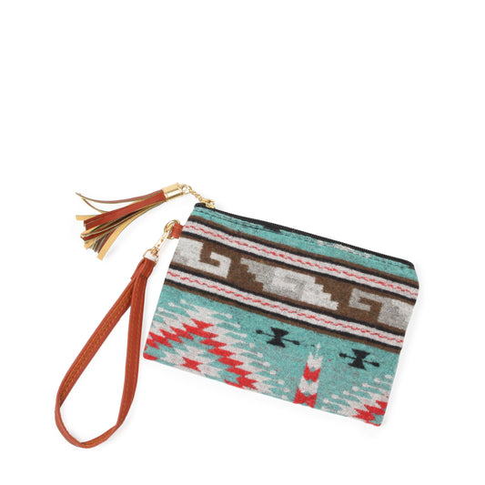 AZTEC PRINT POUCH BAG WITH WRISTLET