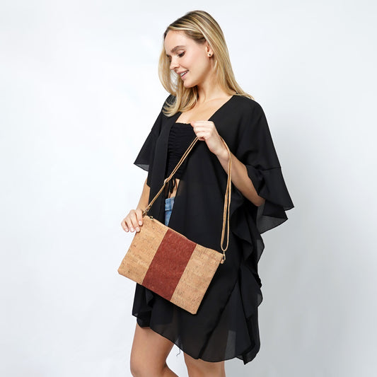 COLOR BLOCK CORK CROSSBODY BAG