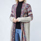 ETHNIC PATTERN KNIT CARDIGAN W/FRINGE