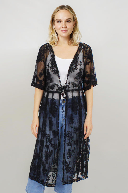 FLOWER VINTAGE LACE LONG KIMONO