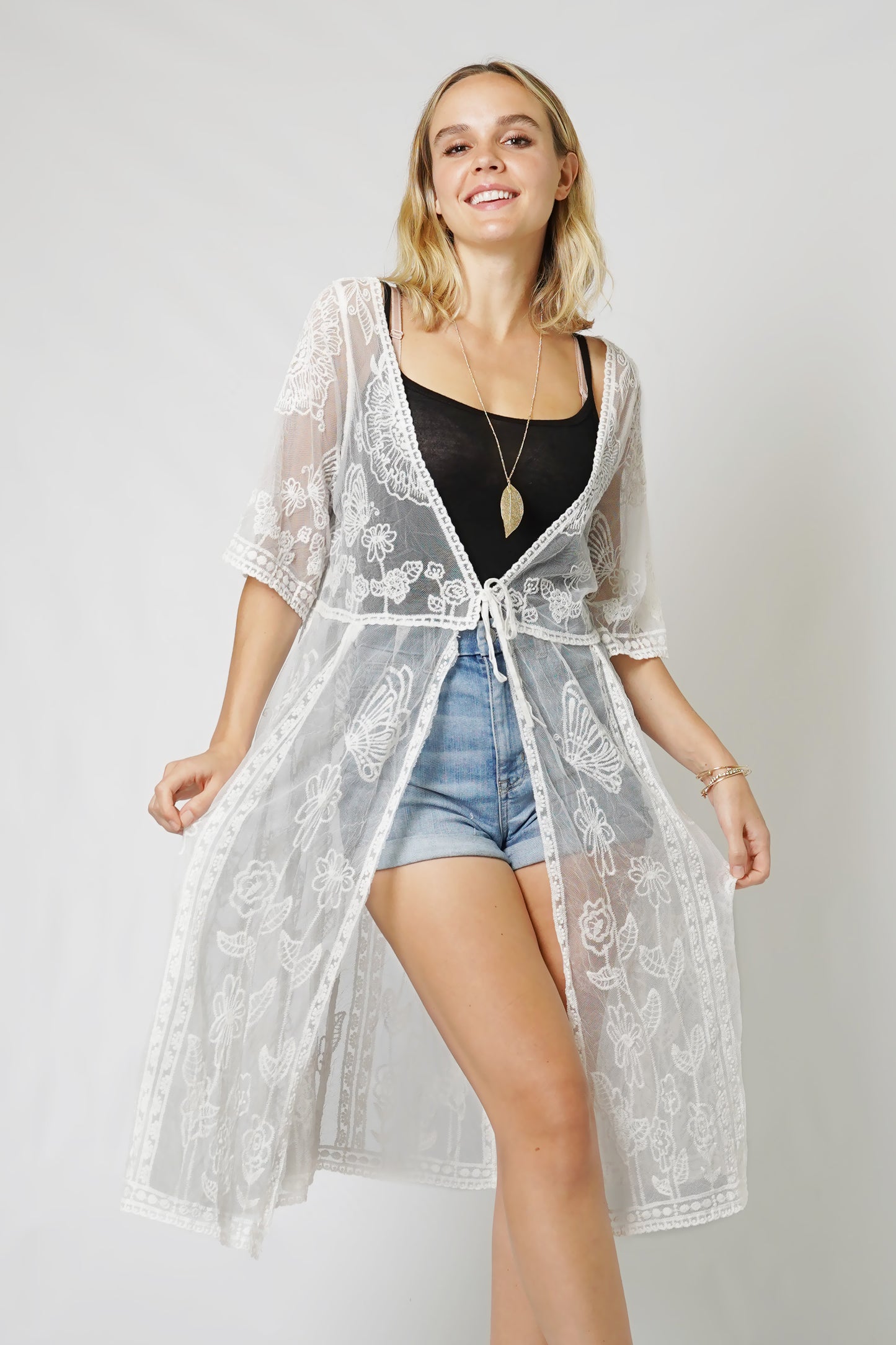 FLOWER VINTAGE LACE LONG KIMONO