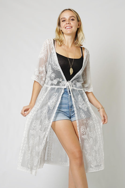 FLOWER VINTAGE LACE LONG KIMONO