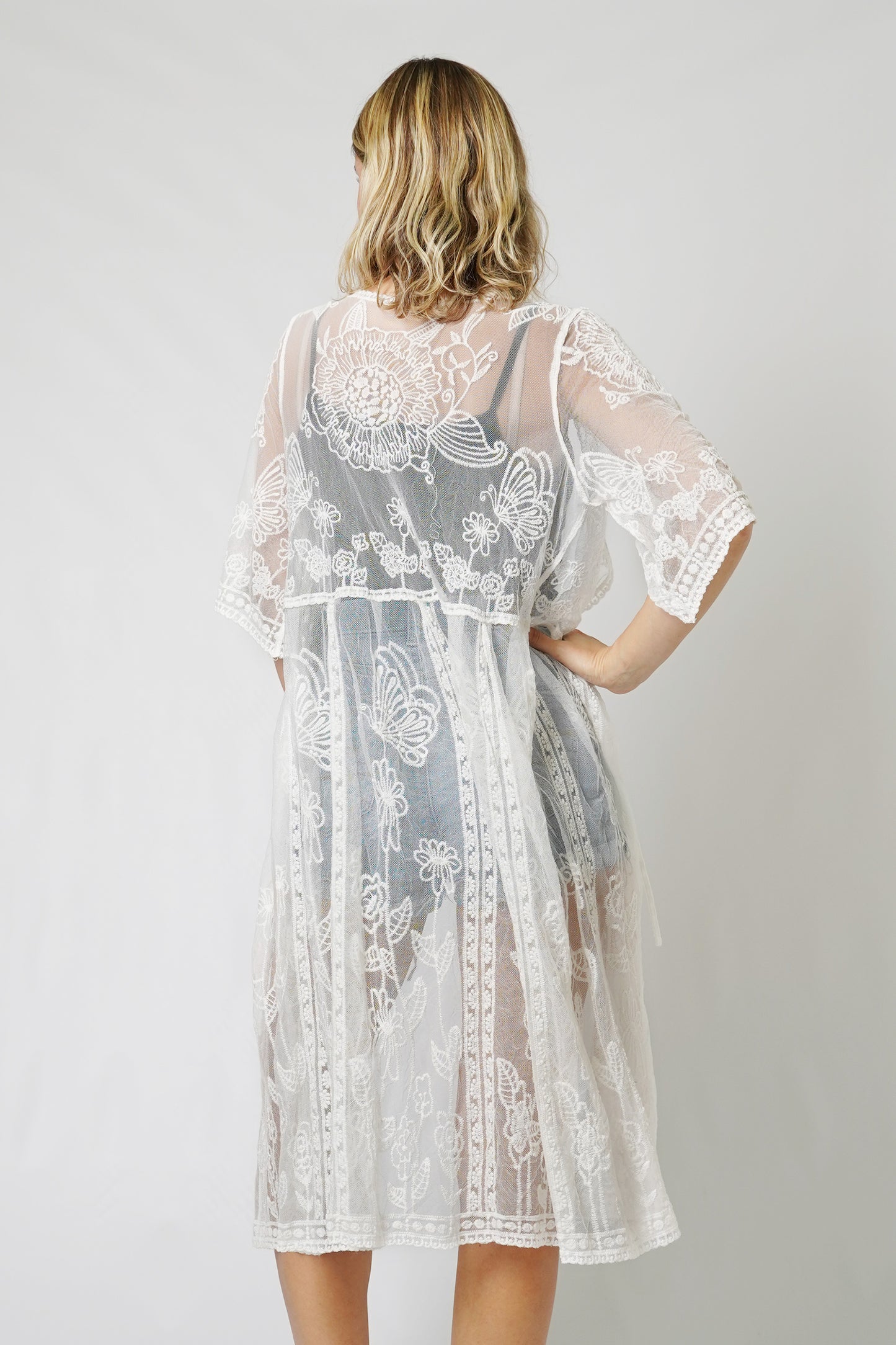 FLOWER VINTAGE LACE LONG KIMONO