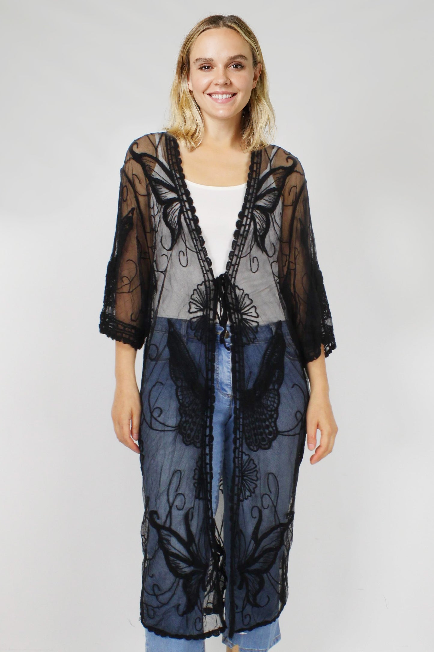 BUTTERFLY VINTAGE LACE LONG KIMONO