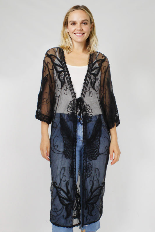 BUTTERFLY VINTAGE LACE LONG KIMONO