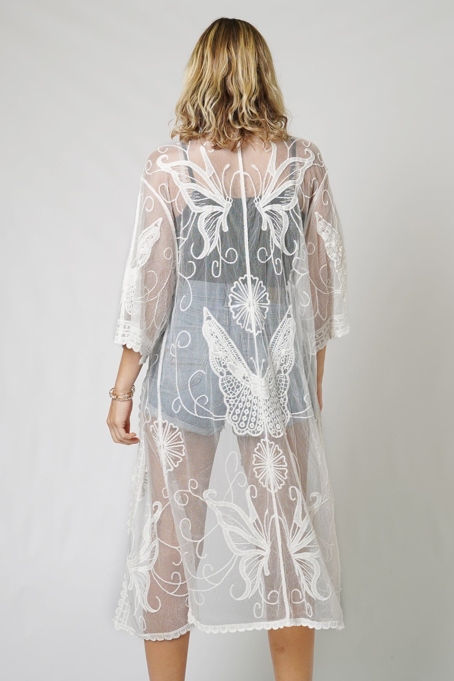 BUTTERFLY VINTAGE LACE LONG KIMONO