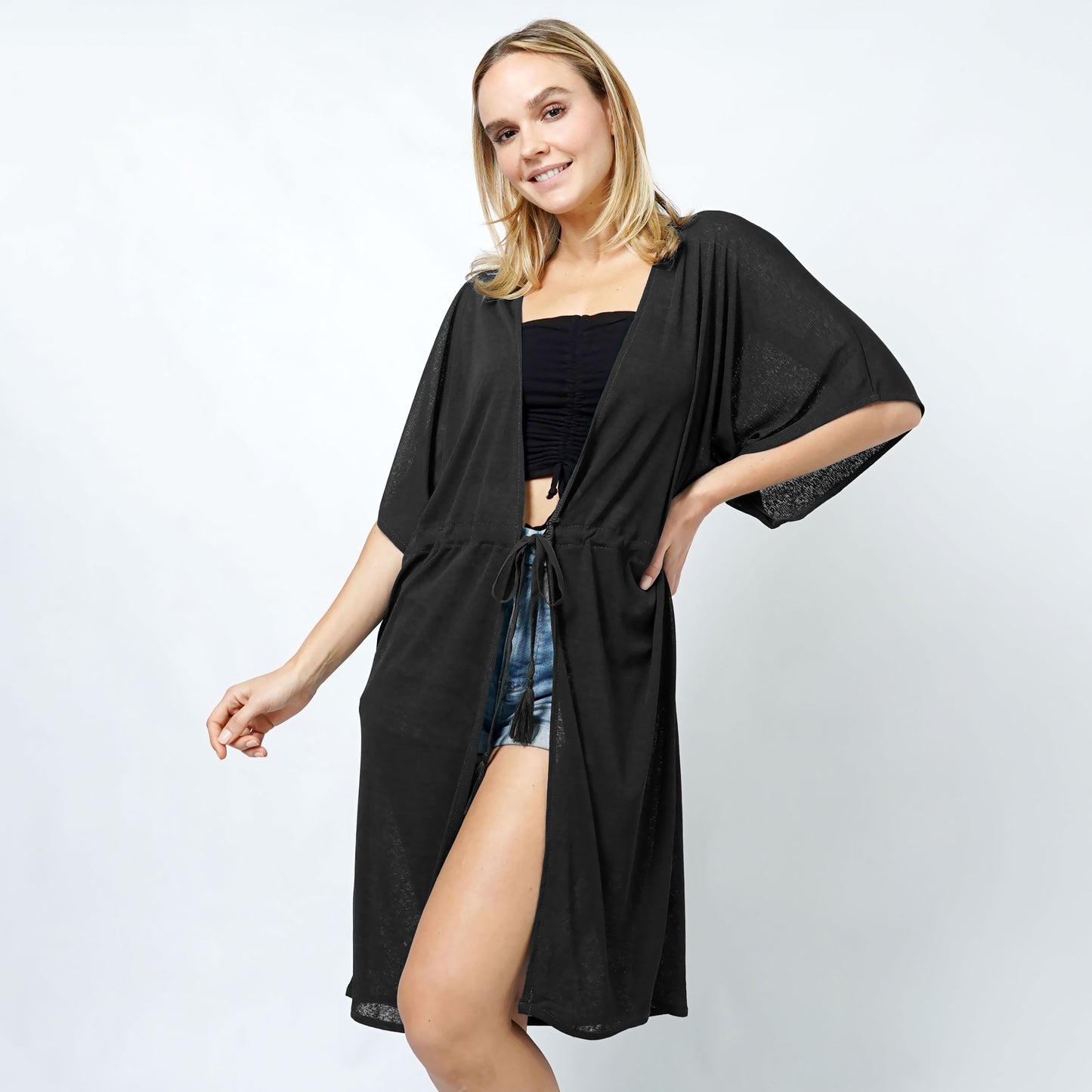 DRAWSTRING JERSEY KIMONO/CARDIGAN