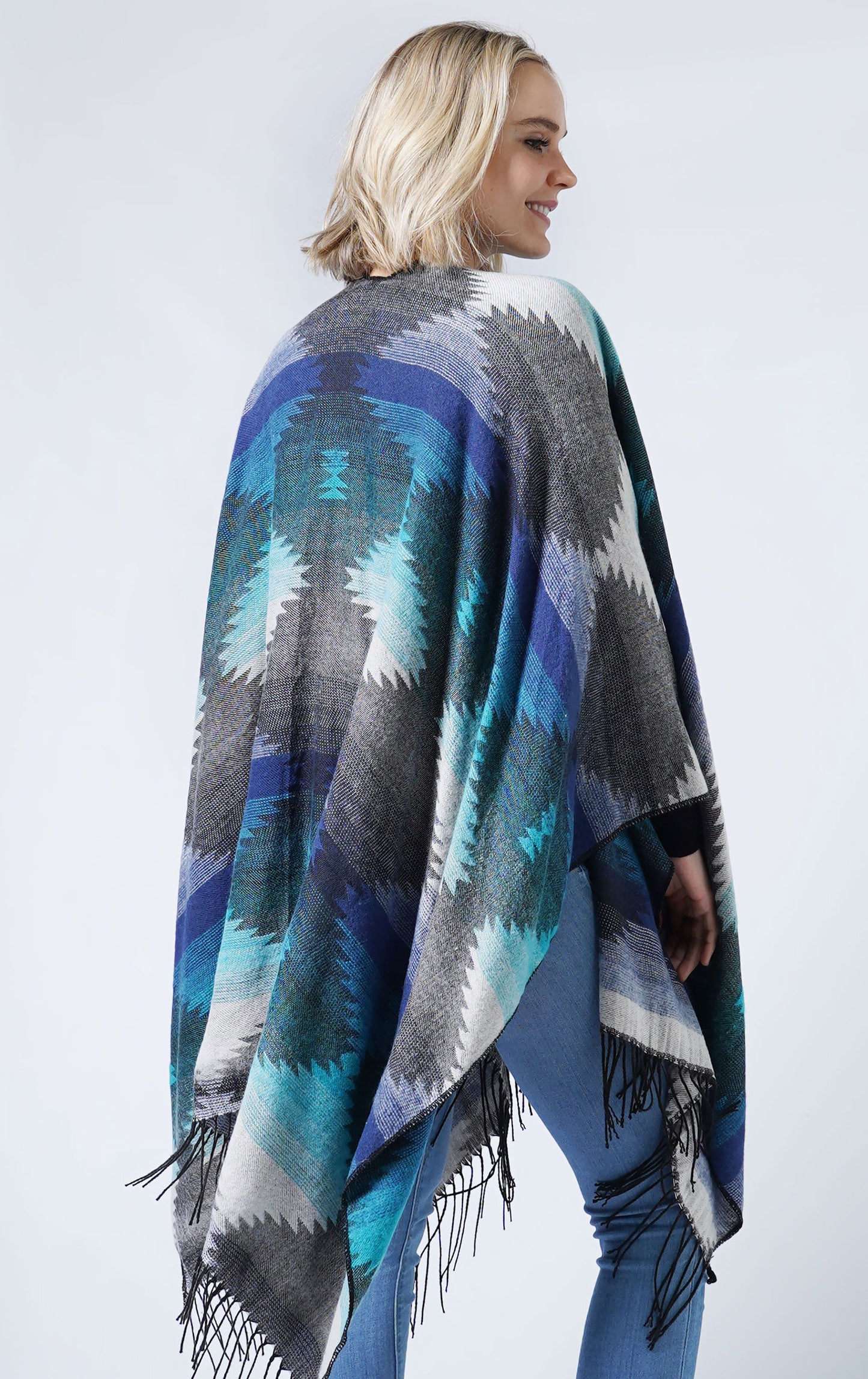 WESTERN PATTERN RUANA/CAPE W/FRINGE