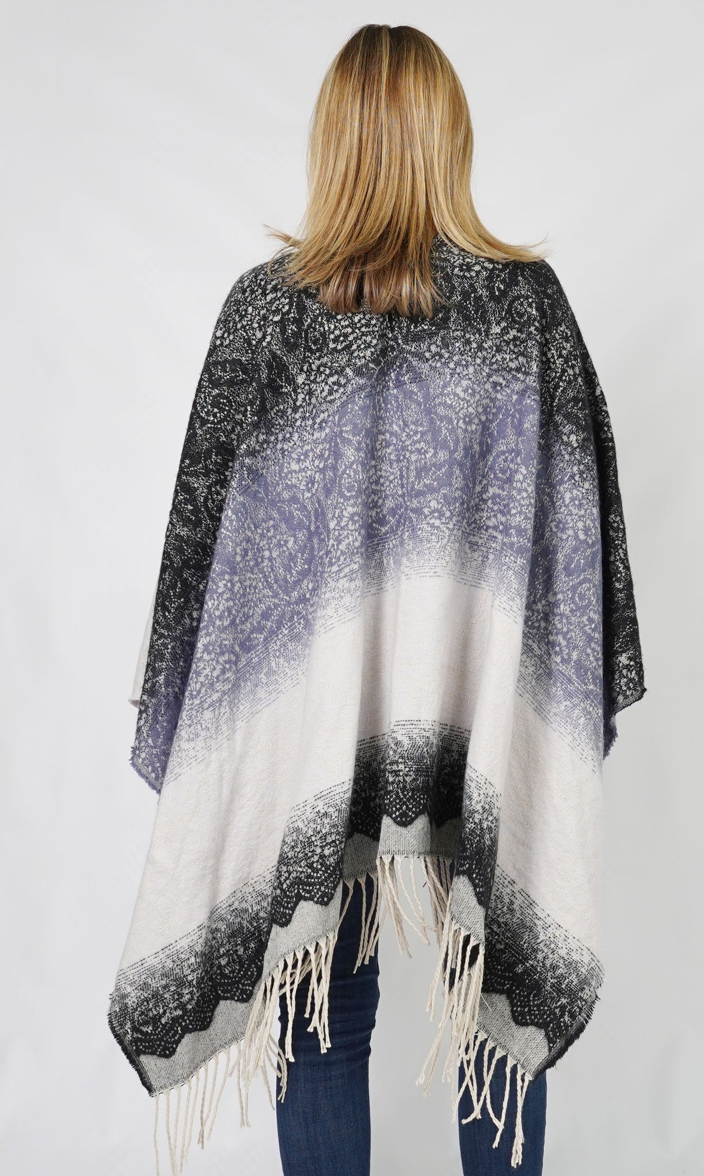 LACE TEXTURE OMBRE CAPE W/FRINGE