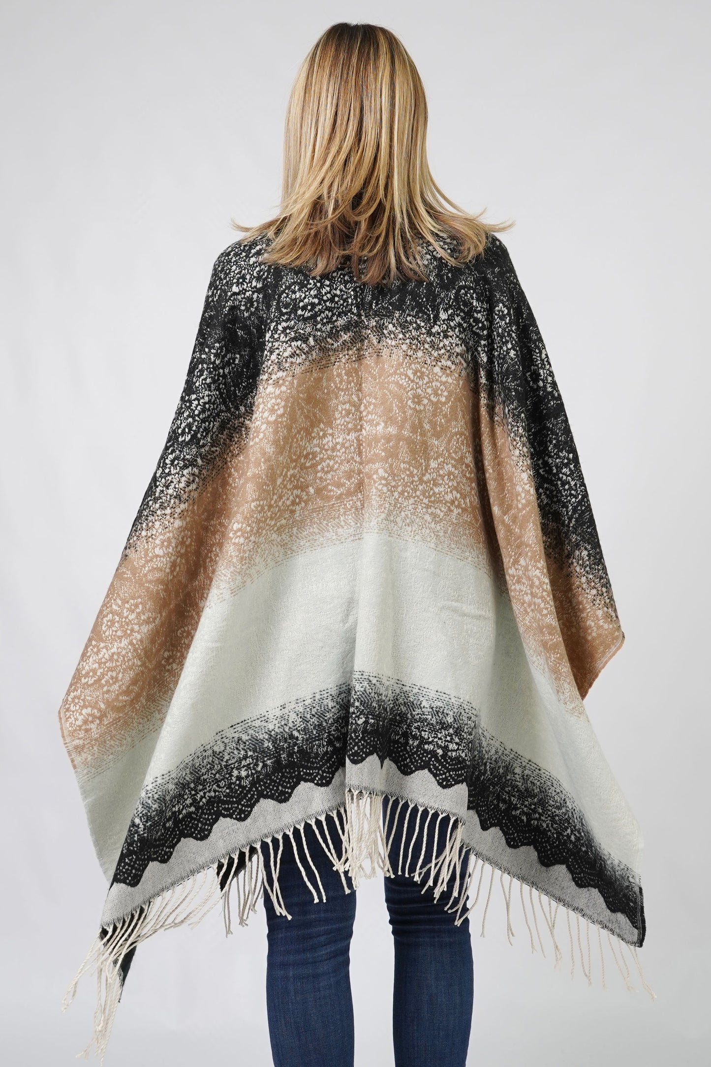 LACE TEXTURE OMBRE CAPE W/FRINGE