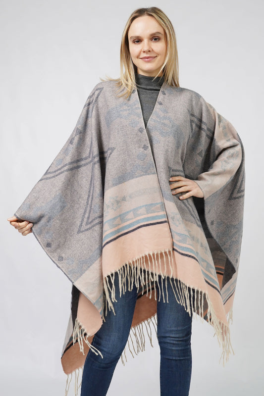 AZTEC PATTERN CAPE W/FRINGE