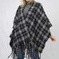 PLAID REVERSIBLE CAPE W/FRINGE